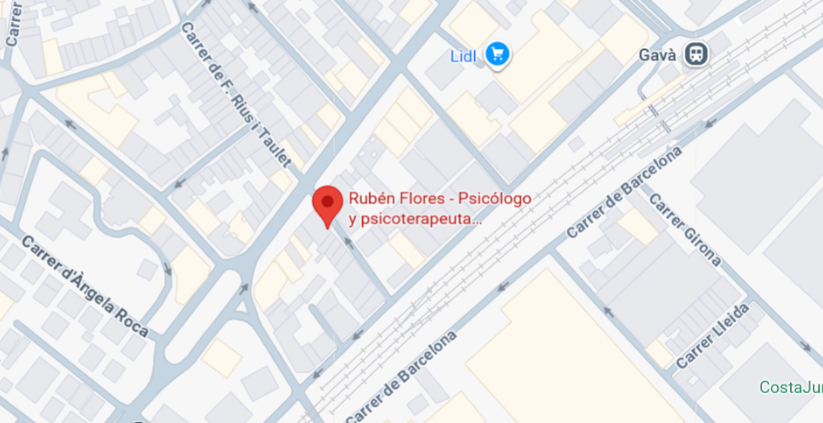 Dirección Google Maps Mapa Consulta Gavà Rubén Flores - Psicólogo y psicoterapeuta psicodinámico